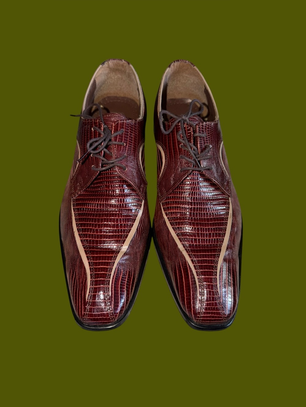 Vintage Y2K Stacy Adams Men's Size 13 Brown Leather Croc Square Toe Dress Shoes